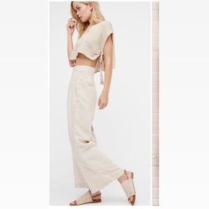 Free People Grazin in the Grass Linen Wide Leg beige Pants women’s 0